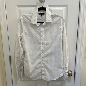 Banana Republic White Micro Dot Print Tech Stretch Cotton Shirt Small
